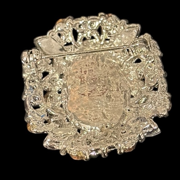 Silvertone brooch pin clear and pink rhinestones, glass costume fashion estate - Picture 6 of 10